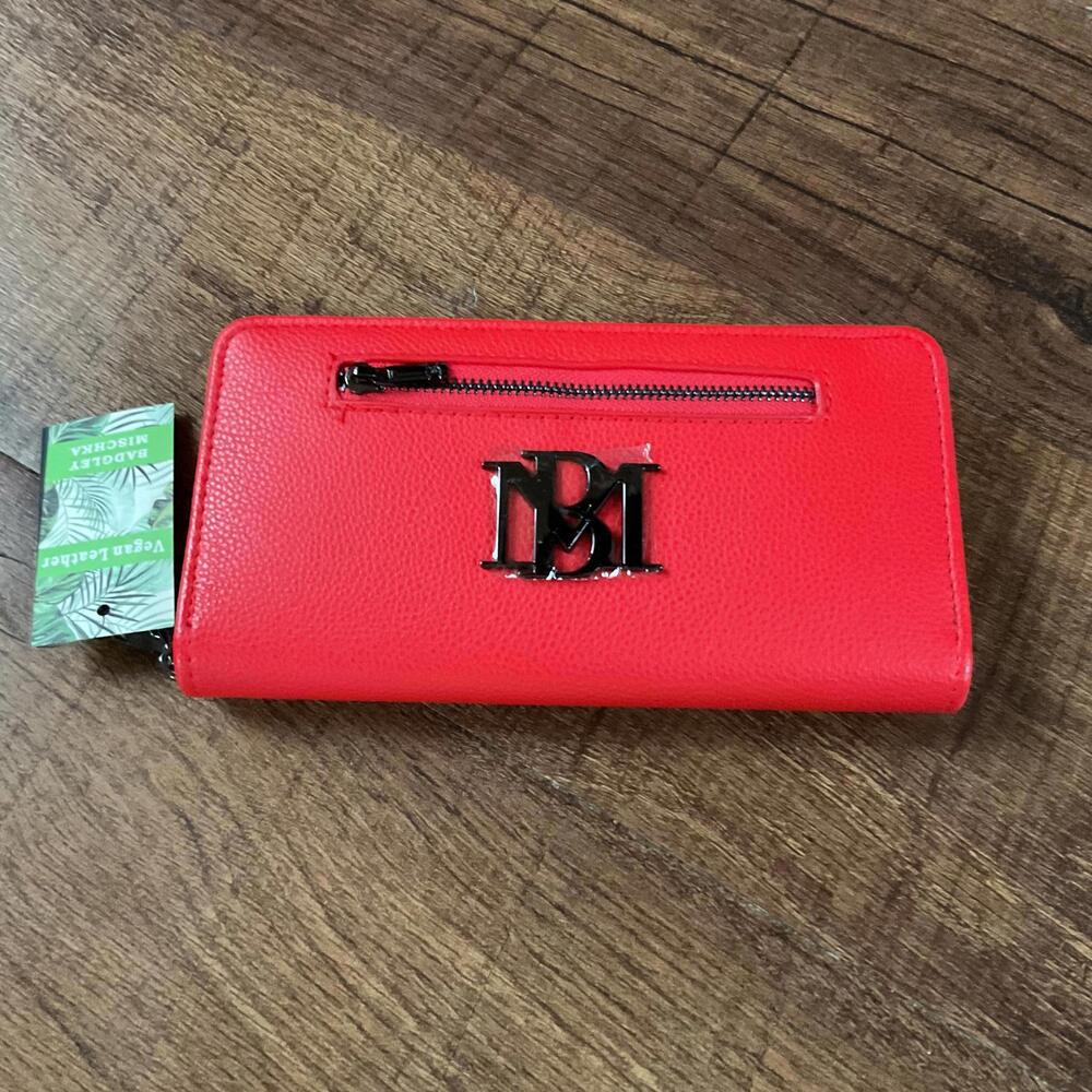 NWT Badgley Mischka Red Vegan Leather Long Zip-Around Wallet